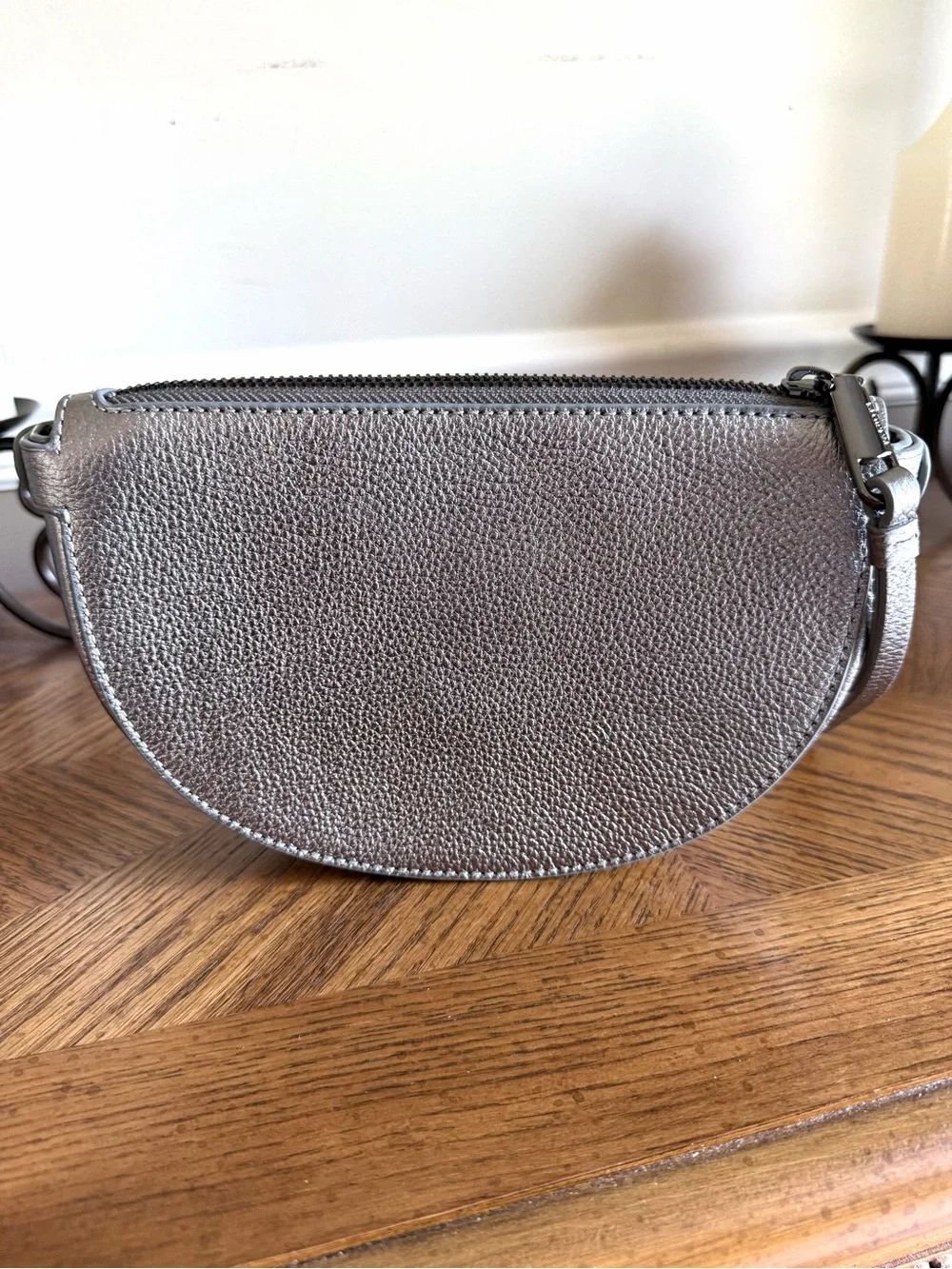 Talbots half-moon clutch or wristlet, Pewter Silver Half Moon Leather Clutch new